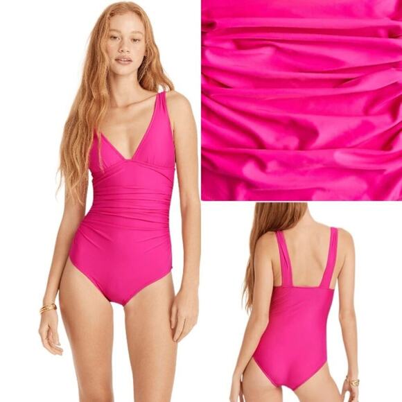 NWT J. CREW One Piece Ruched Swimsuit Beach Hot Pink Preppy Vacation Size 8 12 - Picture 11 of 11
